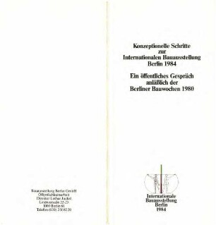 Flyer: Einladung Gespräch, Schritte zur IBA Berlin 1984