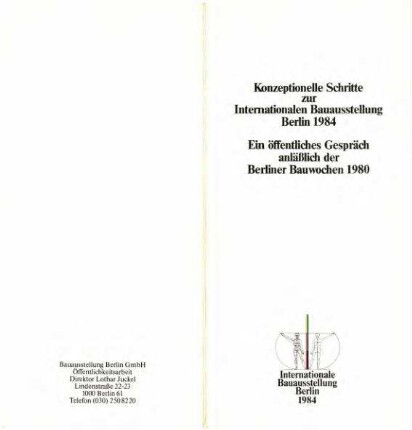 Flyer: Einladung Gespräch, Schritte zur IBA               Berlin 1984