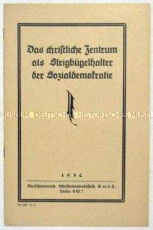 Propagandaschrift der DNVP über das Verhältnis zur Zentrums-Partei