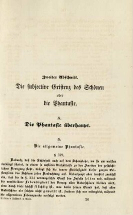 Zweiter Abschnitt. Die subjective Existenz des Schönen oder die Phantasie