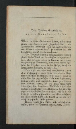 Die Verlagshandlung an die Verehrten Leser.