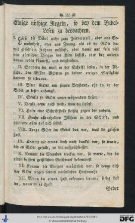 Einige nöthige Regeln, so bey dem Bibel-Lesen zu beobachten.