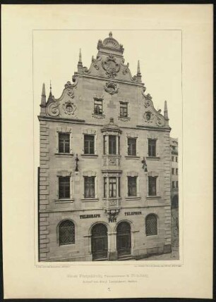 Tafel 7. Neues Postgebäude, Theresienstrasse 11. Nürnberg. Entwurf vom Königl. Landesbauamt