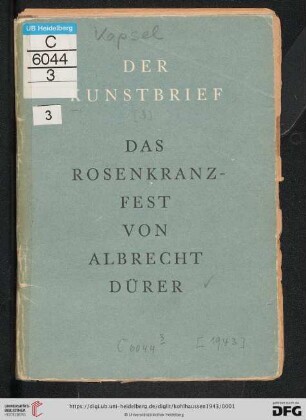 Band 3: Der Kunstbrief: Albrecht Dürer : das Rosenkranzfest 1506