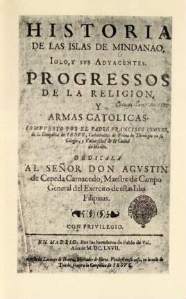 [Title-page of Historia de las islas de Mindanao, ...]