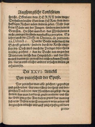 Der XXVI. Artickel Von unterscheid der Speise.