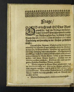 Frage/ Ob es recht und Gottes Wort gemeß sey/ ...