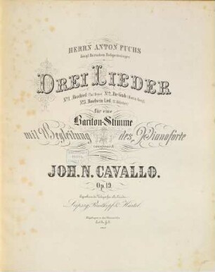 3 Lieder : für eine Baritonstimme mit Begl. d. Pianoforte ; op. 19