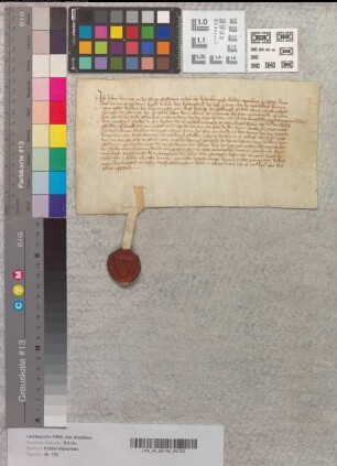 Der Richter Johann Unrum zu Wiedenbrück bekundet, daß Levold de Kale von Lindinghzel Renten aus seinem Besitz vorm Langhenbrugghes Tor zu Wiedenbrück an das Kloster Marienfeld verkauft habe. Zeugen: Albert von der Lippe, Mönch, Sweder Berncwater, Gatsmeister zu Marienfeld, Detmar Ziverdink, Hermann Mozelagh, Bürger zu Wiedenbrück.