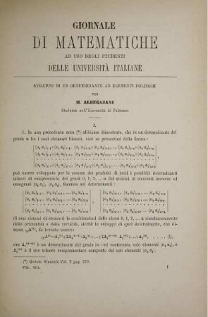 Sviluppo di un determinante ad elemeti polinomi.