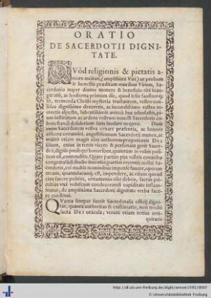 Oratio De Sacerdotii Dignitate.