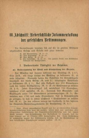 III. Abschnitt. Uebersichtliche Zusammenfassung der gesetzlichen Bestimmungen