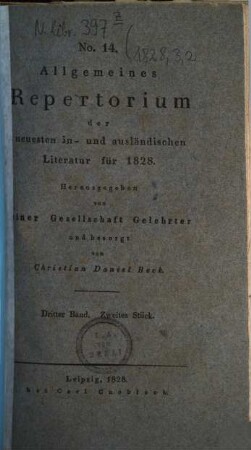 Allgemeines Repertorium der neuesten in- und ausländischen Literatur. 1828,3, Stück 2