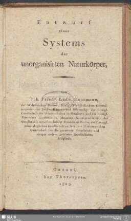 Entwurf eines Systems der unorganisirten Naturkörper