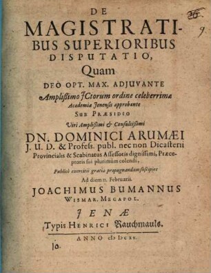De magistratibus superioribus disputatio