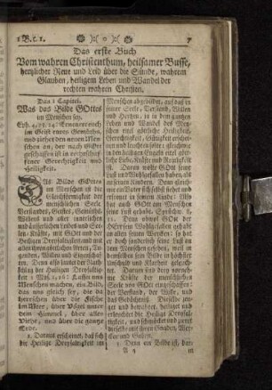 Das erste Buch Vom wahren Christenthum, heilsamer Busse, hertzlicher Reue und Leid über die Sünde, wahrem Glauben, heiligem Leben und Wandel der rechten wahren Christen.
