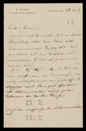 Nr. 19: Brief von Carl Runge an Adolf Hurwitz, Hannover, 28.12.1897