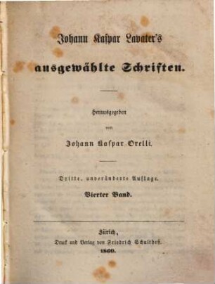 Johann Kaspar Lavater's ausgewählte Schriften. 4