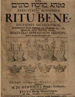 Minhag birkat kohanîm sive exercitatio academica de ritu benedictionis sacerdotalis : ad illustrandum locum Numeror. cap VI. comm. 23 - 27