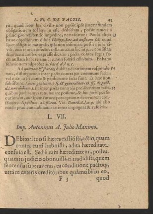 L. VII. Imp. Antonius A. Julio Maximo.