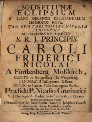Solis et lunae eclipsium in plano organice delineandarum methodus nova