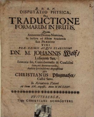 Disp. de traductione formarum in brutis