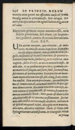 Materiam primam unam numero esse ... Cap. XXV.
