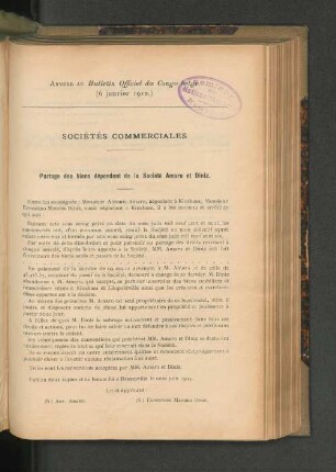 Annexe au Bulletin Officiel du Congo belge. (6 janvier 1910.)