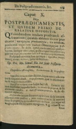 Caput X. De Postpraedicamentis, Et Quidem Primo De Relative Oppositis.