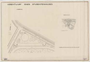 Studentenhaus, Berlin-Charlottenburg: Vorentwurf, Lageplan, Situation 1:6000, 1:500