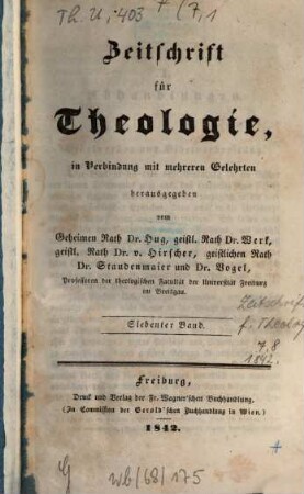 Zeitschrift für Theologie. 7. 1842