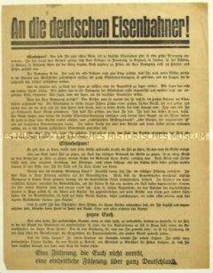 Flugblatt der KPD zum Eisenbahnerstreik und Aufruf zum Kampf für eine Räterepublik
