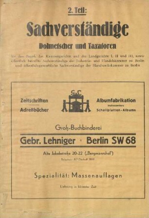 2. Teil: Sachverständige. Dolmetscher und Taxatoren