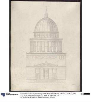 Sammlung architektonischer Entwürfe. Tafel 155 ( = Heft 22, Tafel 133, 1834): Potsdam. Nikolaikirche. Vorderansicht des Ausführungsentwurfs
