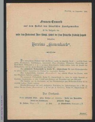 Werbeblatt Verein Bienenkorb