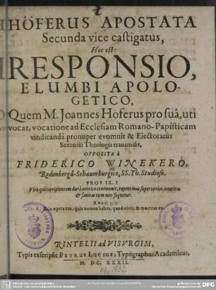 Höferus apostata secunda vice castigatus...