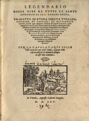 Legendario delle vite di tutti li Santi