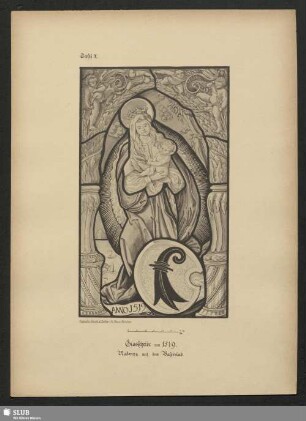 Glasscheibe, Madonna mit dem Baselstab