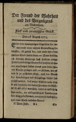 Fünf und zwanzigstes Stück. Den 28 August 1773.