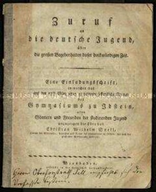 Schulprogramm des Gymnasiums in Idstein über die Befreiungskriege