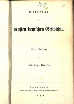 Beiträge zur neusten deutschen Geschichte : Vier Aufsätze