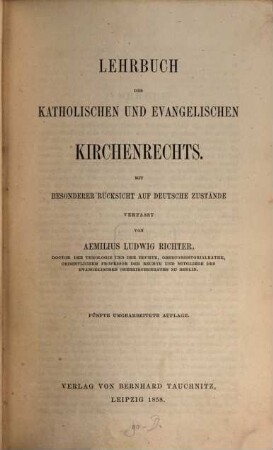 Lehrbuch des katholischen und evangelischen Kirchenrechts