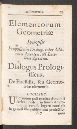 Elementorum Geometriae ... Dialogus Prologisticus, ...