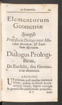 Elementorum Geometriae ... Dialogus Prologisticus, ...
