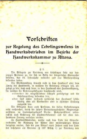 VORSCHRIFTEN ZUR REGELUNG DES LEHRLINGSWESENS...; 1909