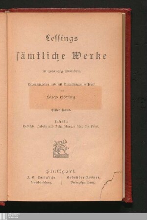 1: Gedichte, Fabeln und Abhandlungen über die Fabel