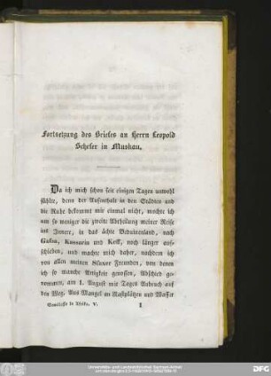 Fortsetzung des Briefes an Herrn Leopold Schefer in Muskau.