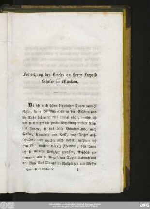Fortsetzung des Briefes an Herrn Leopold Schefer in Muskau.