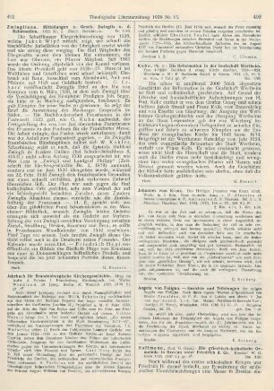 401 [Rezension] Zwingliana. Mitteilungen zur Geschichte Zwinglis und der Reformation. 1925, Nr. 2. (Bd. IV, Nr. 10.)