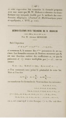 Démonstration d´un théorème de M. Brioschi.